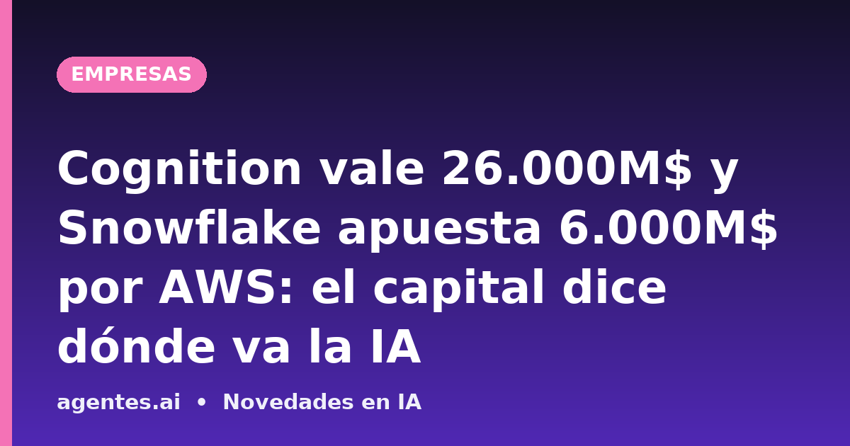 Cognition vale 26.000M$ y Snowflake apuesta 6.000M$ por AWS: el capital dice dónde va la IA
